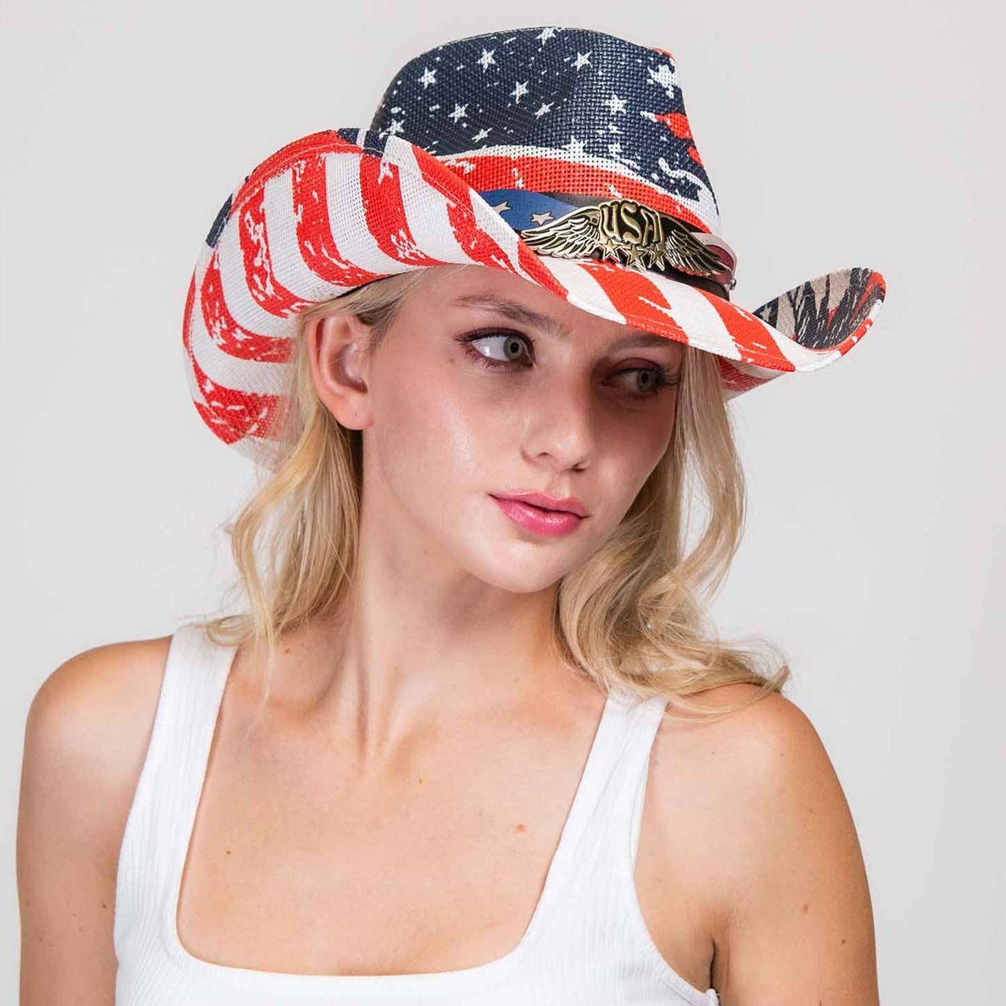 Patriotic Western USA Flag Paper Braid Cowboy Hat