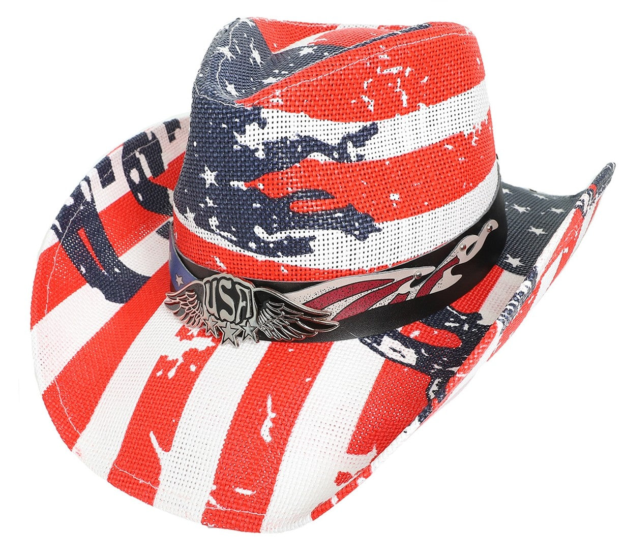 Patriotic Western USA Flag Paper Braid Cowboy Hat