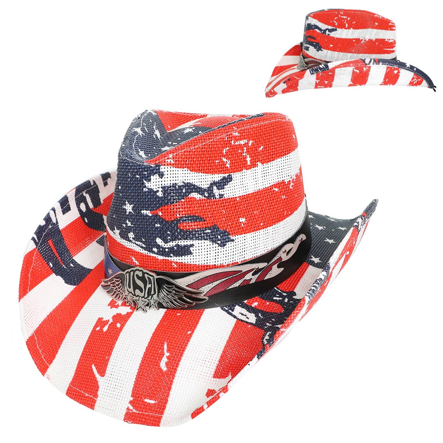 Patriotic Western USA Flag Paper Braid Cowboy Hat