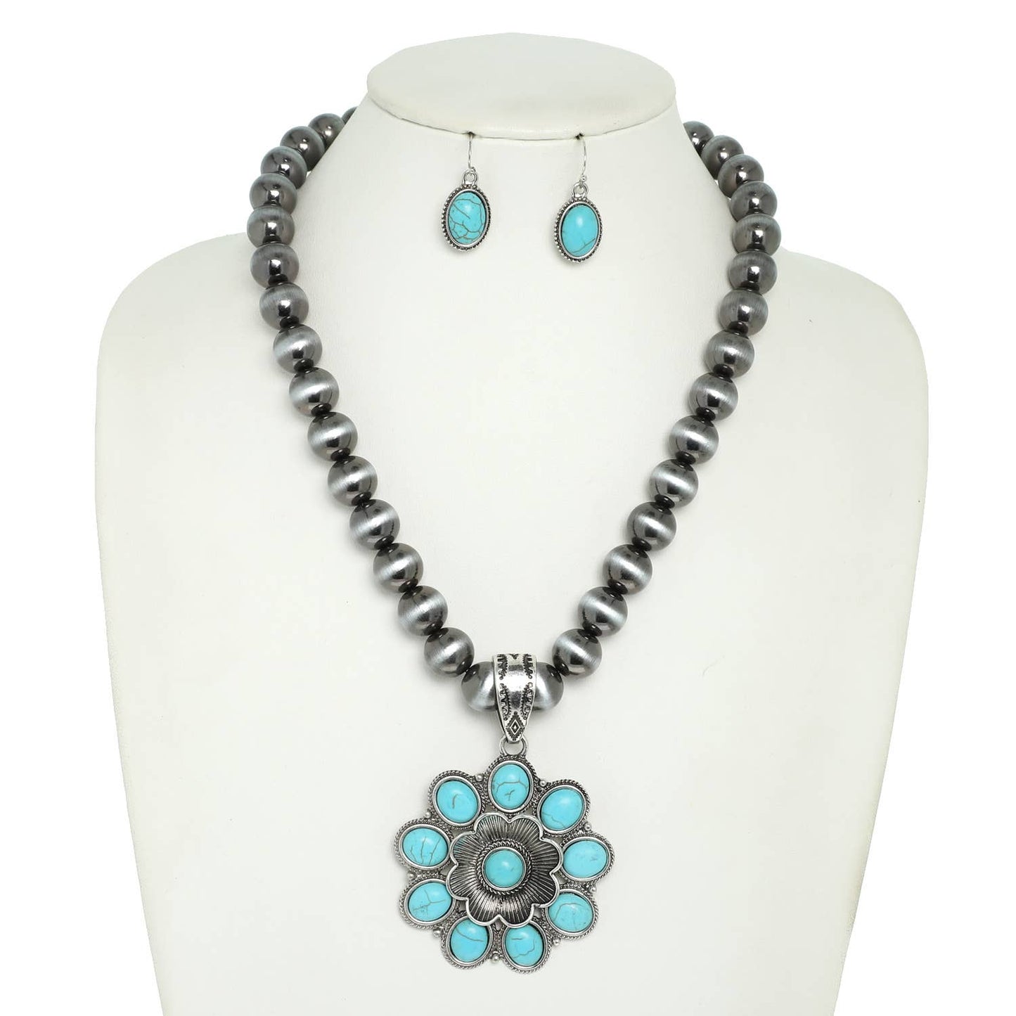 Western Navajo Pearl Floral Pendant Necklace Set