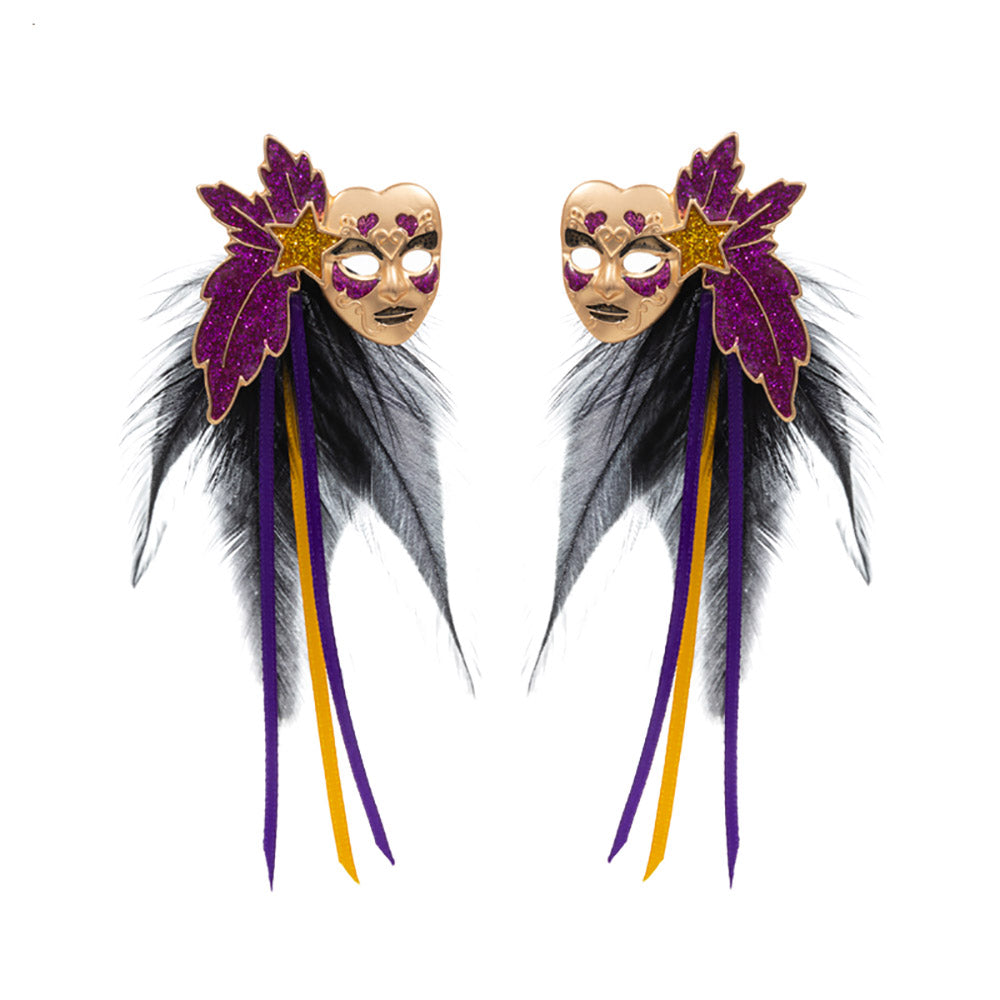 Mardi Gras Masquerade Mask Feather Earrings