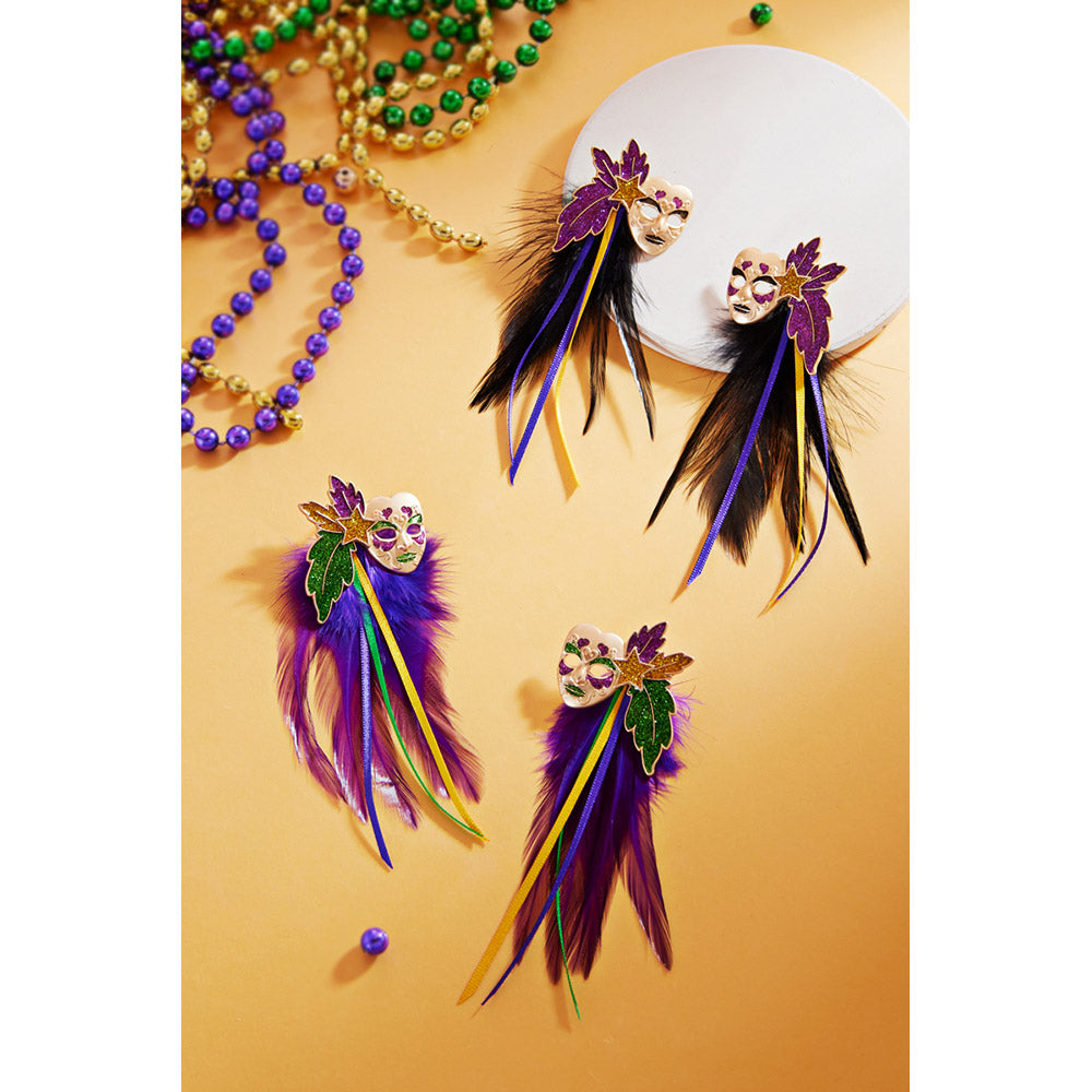 Mardi Gras Masquerade Mask Feather Earrings