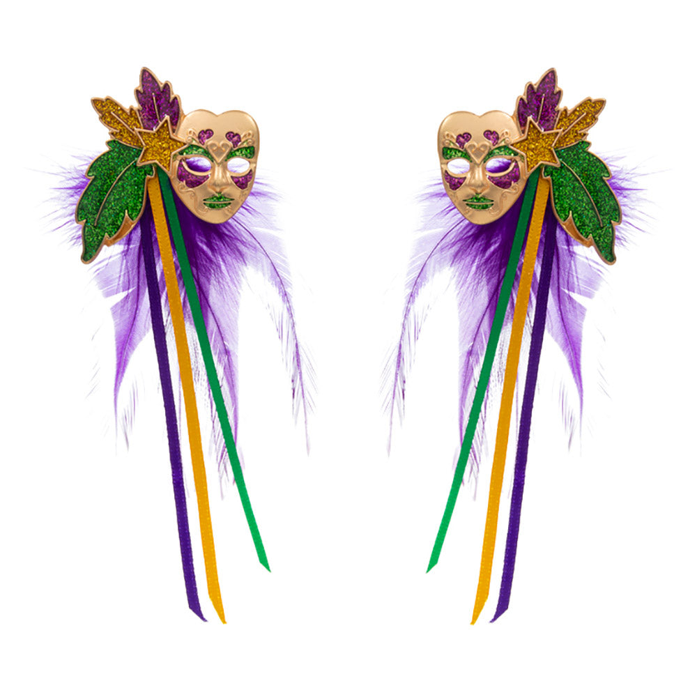 Mardi Gras Masquerade Mask Feather Earrings