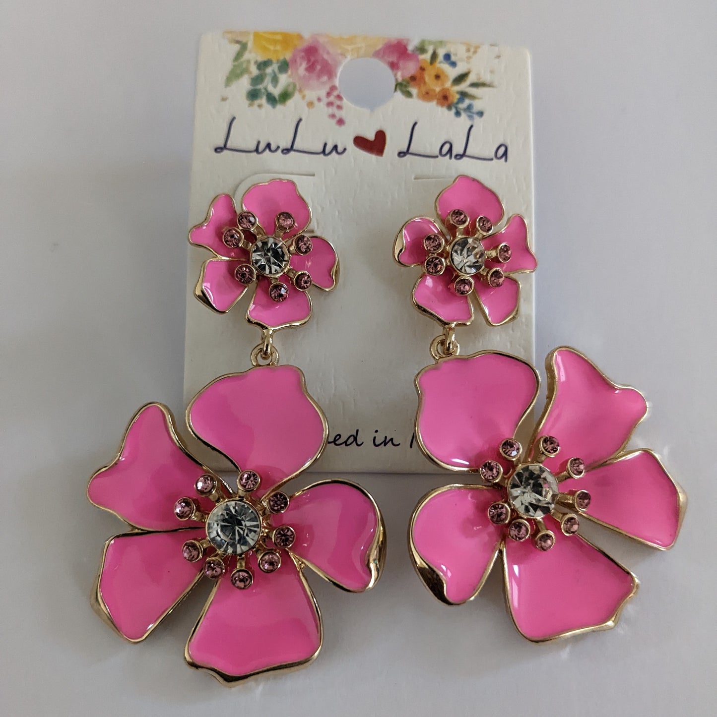 Drop Pink Gold Tropical Flower Earrings for Women