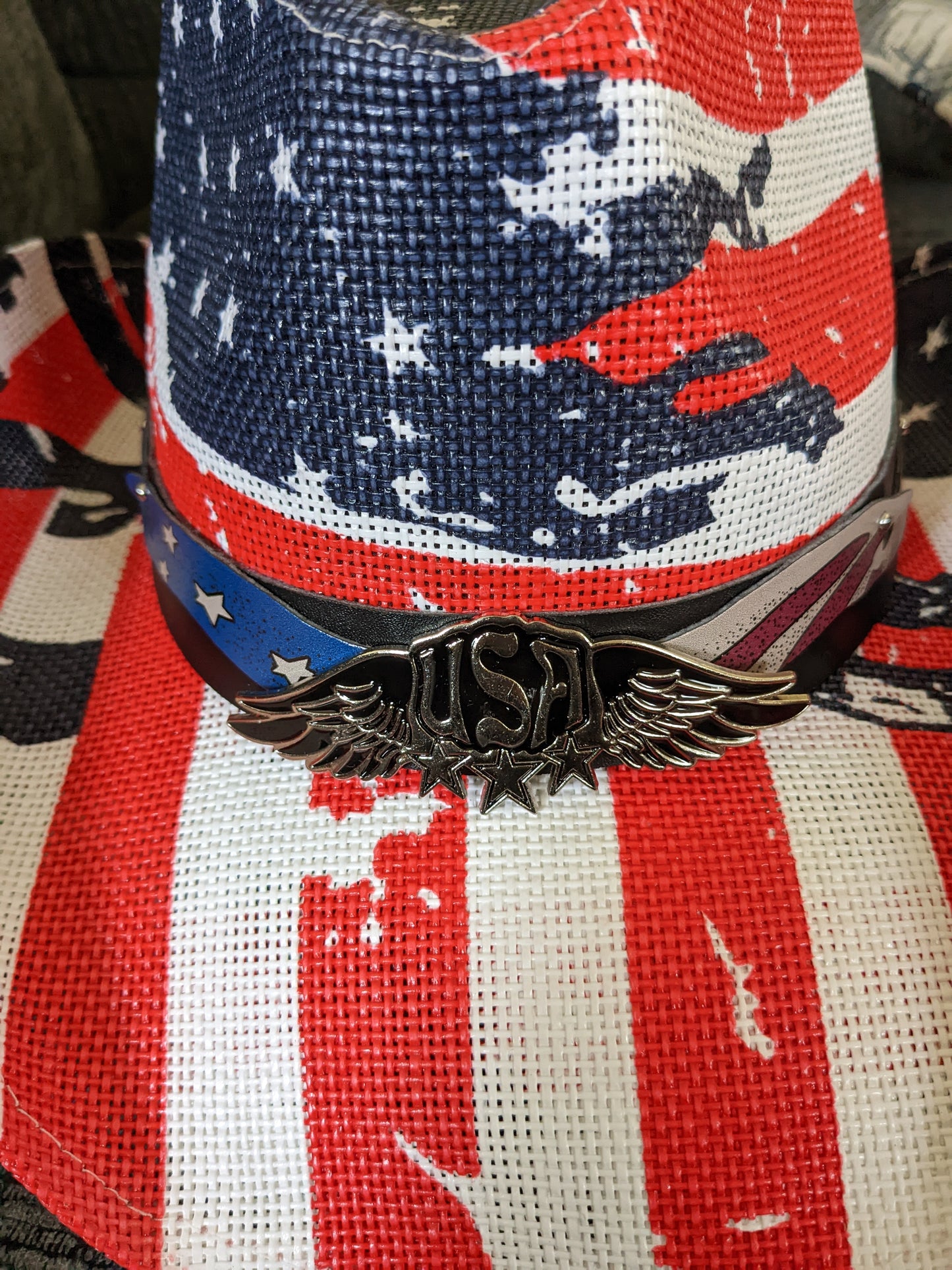 Patriotic Western USA Flag Paper Braid Cowboy Hat