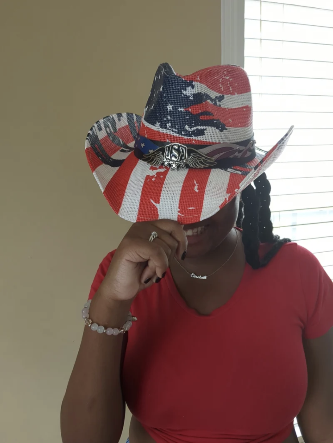 Patriotic Western USA Flag Paper Braid Cowboy Hat