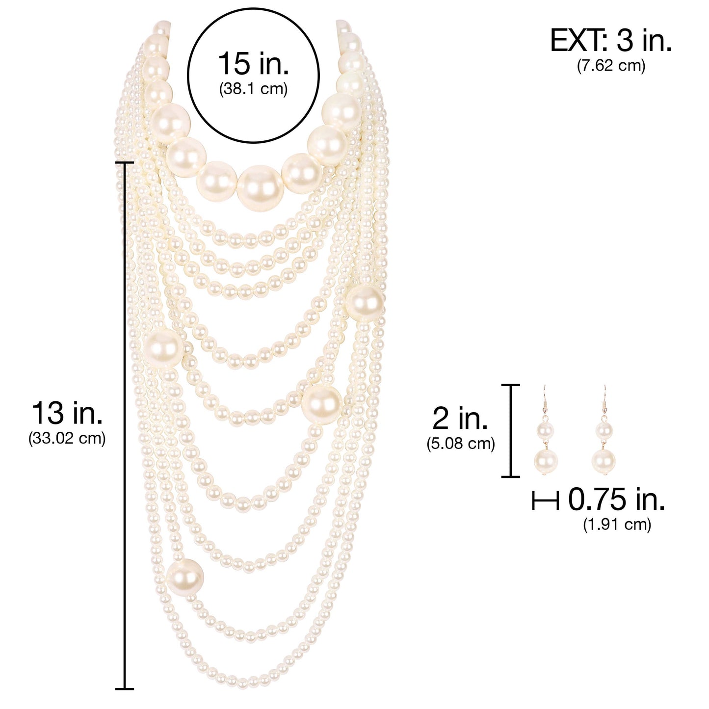 Draped Multi Layered Pearl Necklace & Earring Set: Cream